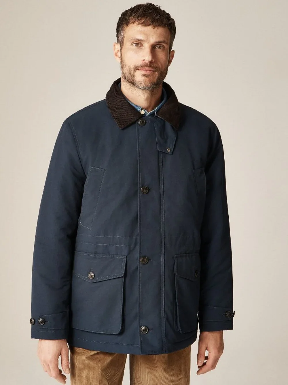 J. Crew Men's Navy Country Jacket Primaloft With Removable Hood CO040 Size Large